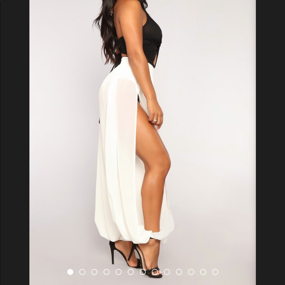 White sheer poolside pants. Jasmine inspired
